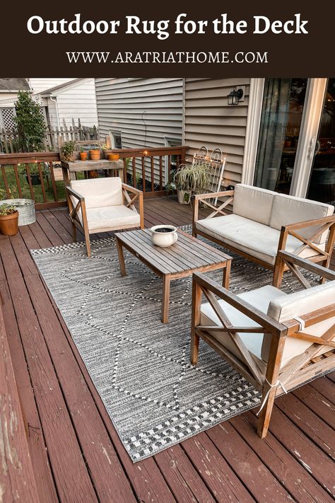 Outdoor Deck Decor, Multiple Rugs, Deck Rug, Deck Outdoor, Deck Decor, Rugs Outdoor, Boutique Rugs, Wood Deck, Outdoor Deck