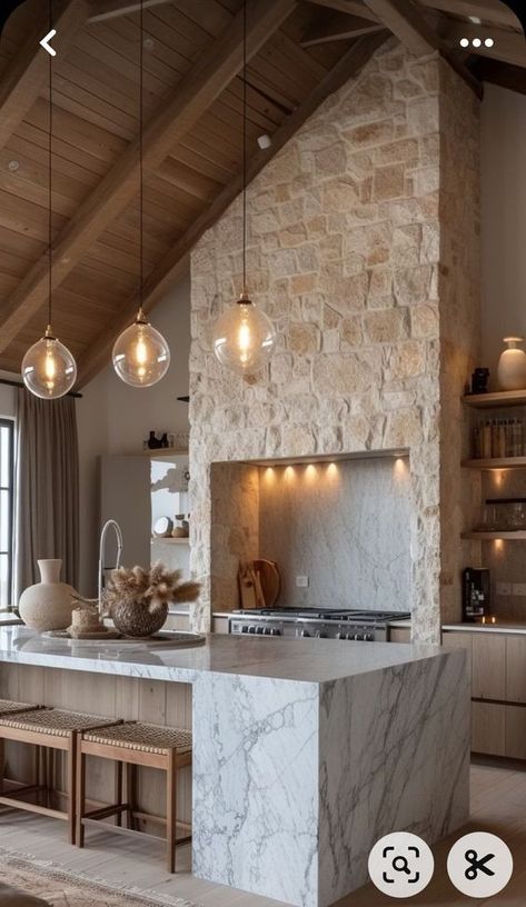 Kitchen Half Vaulted Ceiling, Refrigerator Next To Range, Kitchen Ideas With Vaulted Ceiling, Kitchen Ideas Natural Wood Cabinets, Vaulted Ceiling Kitchen Lighting, Low Ceiling Kitchen Ideas, Sloped Ceiling Kitchen, Kitchens With Vaulted Ceilings, Kitchen Ideas 2024