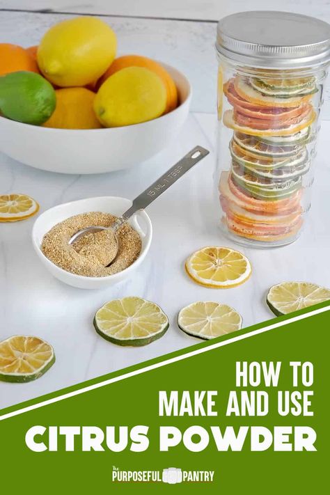 Have you wondered how to make and use citrus powder! It's the next best thing to dehydrated citrus. Learn how to make this tart, yet surprisingly sweet powder that is a perfect way to elevate dehydrated lemons, limes, oranges, and more! More ideas here>> Dehydrated Fruit For Tea, Freeze Dried Lemon Powder, Uses For Dehydrated Oranges, How To Make Lemon Powder, Orange Powder Uses, Dehydrated Citrus Slices, How To Dehydrate Butter, Fruit Powder Uses, Vegetable Powder Recipes