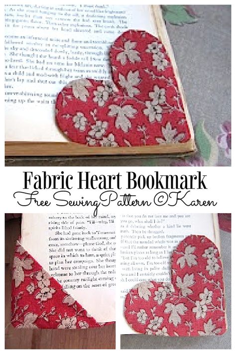 Fabric Corner Heart Bookmarks Free Sewing Patterns | Fabric Art DIY Fabric Corner Bookmark Pattern, How To Make A Fabric Corner Bookmark, Fabric Heart Bookmark, Sewing Ideas Easy Fabric Scraps, Fabric Book Markers Diy, Valentine's Sewing Projects, Corner Bookmark Pattern Free, Cloth Corner Bookmarks, Fabric Bookmarks Diy How To Make