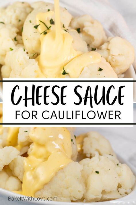 This cheese sauce for cauliflower is a quick and easy condiment that transforms vegetables into an irresistible side dish! Cheddar and Parmesan cheese are combined with whole milk, butter, and seasoning for a delightfully rich and creamy texture. Plus, it's the perfect way to convince picky eaters to try their veggies! BakeItWithLove.com #bakeitwithlove #cheese #sauce #cauliflower #condiment Sauce For Cauliflower, Cauliflower Sauce Recipes, Cheese Sauce For Veggies, Cheese Sauce For Vegetables, Cheese Sauce For Cauliflower, Simple Cheese Sauce, Recipe For Cauliflower, Sauce For Vegetables, Healthy Sauce