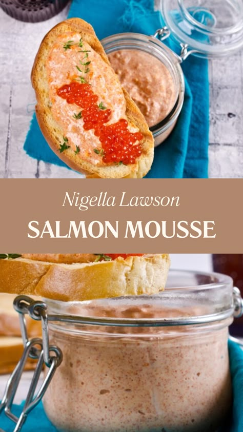 Nigella Lawson Salmon Mousse Smoked Salmon Mousse Recipe, Salmon Mousse Appetizers, Smoked Salmon Pate Recipe, Salmon Starter Recipes, Savory Mousse, Salmon Pate Recipe, Salmon Mousse Recipe, Salmon Terrine Recipes, Salmon Mousse Recipes