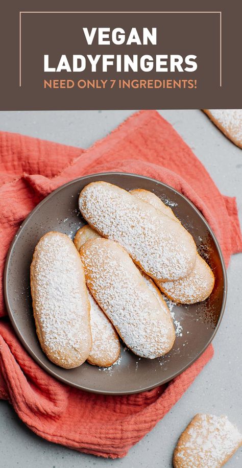 Vegan Ladyfingers (Savoiardi) - Full of Plants Gluten Free Ladyfingers Recipe, Make Tiramisu, Lady Fingers Recipe, Vegan Tiramisu, Vegan Pastries, Vegan Biscuits, Vegan Cookies Recipes, Sweet Dips, Lady Fingers