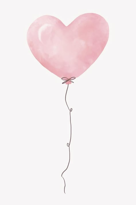 Heart Images Art, Aesthetic Balloons, Balloon Aesthetic, Balloons Aesthetic, Heart Ballon, Pink Ballon, Pink Heart Balloons, Balloons Watercolor, Balloon Watercolor