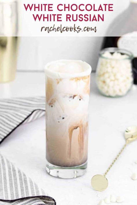 Perfectly chilled, white chocolate white Russians are sophisticated and beautiful, a wonderfully sweet and creamy dessert drink. Chocolate White Russian, Irish Cream Drinks, Dirty Drinks, Bar Maid, Boozy Food, Recipes Without Eggs, Halloween Jello Shots, Mocktail Ideas, Halloween Jello