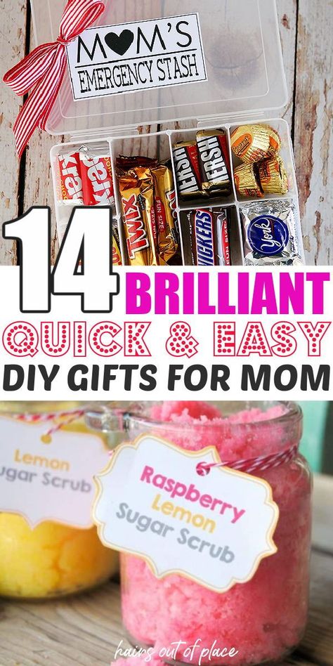 14 diy gifts for mom that make great last minute craft projects for Christmas, Mothers Day, or her birthday. These also make for easy diy gift ideas for girl friends, or any female. Easy Diy Gifts For Mom, Easy Birthday Gifts, Diy Graduation Gifts, Anniversaire Diy, Diy Gifts For Mom, Easy Birthday, Birthday Gift For Mom, Out Of Time, Gift Ideas For Her