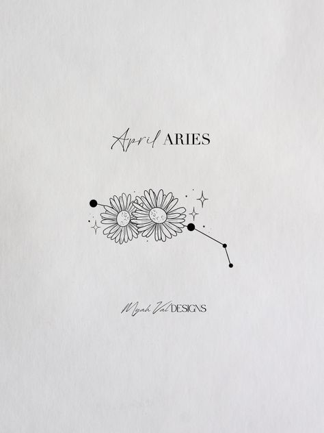 Artist: MyahVal Designs​​​​​​​​​   #digitalart  #artwork #tattooart #floralart #tattoos #floraltattoo #tattooideas #minimalist #tattoodesign #birthflower #birthflowers April Aries Tattoo, Aries Constellation Tattoo Minimalist, Aries Flower Tattoo Birth Month, Minimalist Aries Tattoo, Tattoo For Aries, Tattoos For Aries, Small Aries Tattoos For Women, Cute Aries Tattoo, Aries Tattoo Minimalist