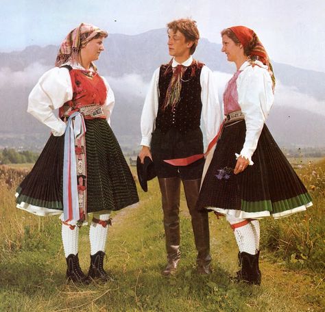 FolkCostume: Slovenian / Austrian Costume of Ziljska Dolina or Gailtal, Carinthia, Austria Slovenian Clothing, Austrian Culture, Swedish Clothing, Costumes Around The World, Slavic Culture, Cultural Clothing, Austrian Empire, Polish Folk, Culture Clothing