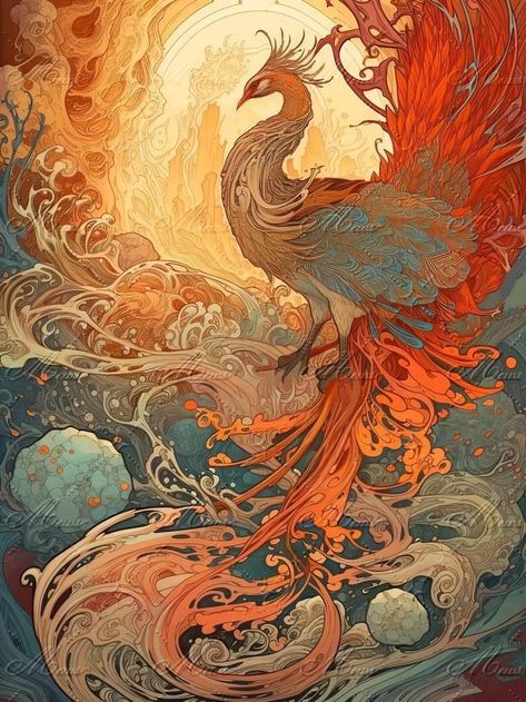 Chinese Art, Fantasy Creatures, Mythical Creatures, Phoenix, Feathers, Birds, Paintings, China, Japan