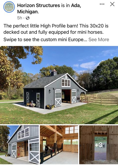 Small Barn Shop Plans, Mini Horse Farm, Small Acreage Horse Farm, Alpaca Barn Ideas, Goat And Chicken Barn Layout, Barn Setup Ideas, Multi Animal Barn, Mini Goat Barn, Mini Barn Ideas