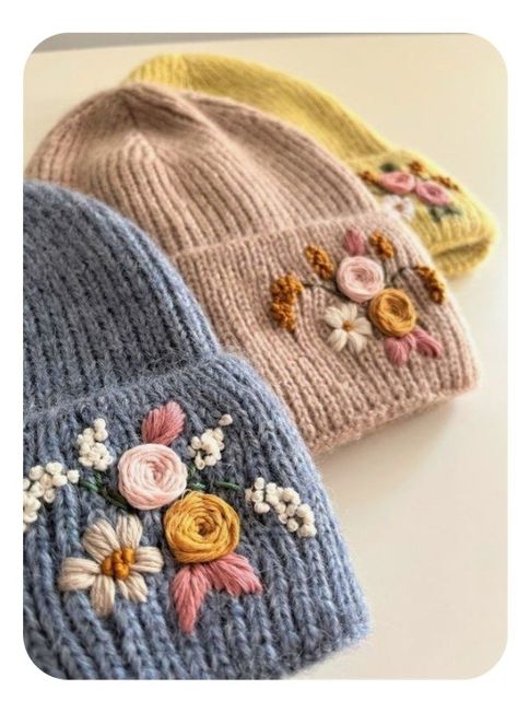 Embroidered Hats Ideas, Basic Hand Embroidery Stitches, Wool Embroidery, Embroidery Stitches Tutorial, Hand Embroidery Projects, Hat Embroidery, Cute Embroidery, 자수 디자인, Sewing Embroidery Designs