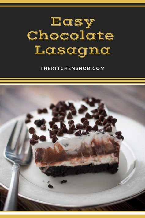 Super easy chocolate lasagna recipe! Bite into luscious soft layers of chocolate and cream with an Oreo crust! So good. #chocolatedesserts #dessert #easydesserts #oreodesserts Easy Chocolate Lasagna, Soft Desserts, Chocolate Lasagna Dessert, Oreo Lasagna, Lasagna Cake, Dessert Auction, Lasagna Dessert, Chocolate Lasagna Recipe, Oreo Desserts