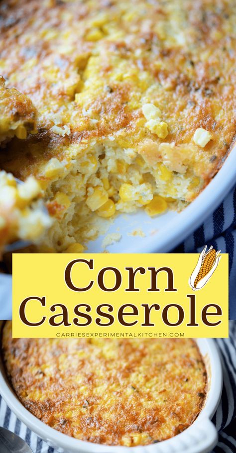 This deliciously easy corn casserole made with fresh corn kernels, butter, heavy cream and eggs is the perfect side dish. Easy Corn Casserole Recipe, Baked Corn Casserole, Corn Pudding Casserole, Sweet Corn Pudding, Easy Corn Casserole, Cream Corn Casserole, Corn Casserole Recipe, Corn Dishes, Baked Corn