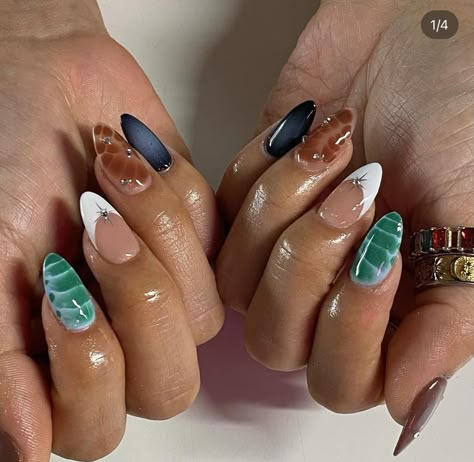 Artsy Nails Designs, Cold Nails, Mismatched Nails, Mix Match Nails, Different Nail Designs, Summery Nails, Nail Jewelry, March 3, Neutral Nails