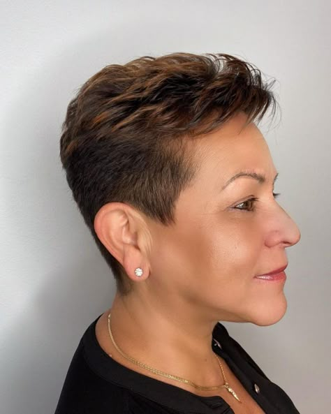 50 Best Pixie Cuts For Women Over 50 Short Pixie Hairstyle Women Over 50, Short Hair Styles Pixie Over 50, Short Haircut With Undercut, Thick Hair Pixie Cut, Pictures Of Short Haircuts, American Manicure, Sleek Bob Hairstyles, Short Cropped Hair, Short Hair Back