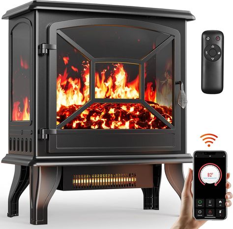 Portable Fireplace with App & Remote,24-inch Low Noise Electric Fire Place with 5 Brightness Levels, Temp Control & Timer for Living Room, Bedroom, Black. Fireplace can rapidly generate 5,300 BTU at 1400W to heat up an entire room. (Amazon Associate) Portable Fireplace Indoor, Free Standing Electric Fireplace, Electric Installation, Portable Fireplace, Electric Fireplace Heater, Stove Heater, Trailer Life, Fireplace Heater, Electric Fire