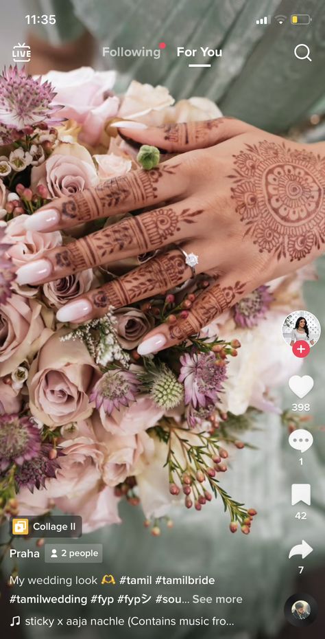 Indian Engagement Nails Ideas, Simple Nails For Bride, Nails For Saree, Indian Engagement Nails, Mehndi Nails Art, Bridal Nails With Mehendi, Nail Extensions For Bride Indian, Nail Art With Mehendi, Indian Bridal Nails Designs Brides