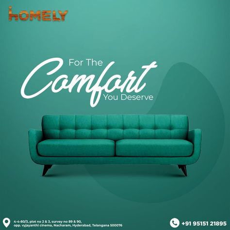 Homely Enterprises is one of the best furniture stores in Hyderabad. As a leading furniture store, Homely Enterprises offers well-designed furniture at affordable prices. Get in touch with us today to explore a wide range of furniture: +91 9515121895 #homelyenterprises #sofaset #furniturestoreinhyderabad #mordenfurnituredesign #sofasale #homelyfurniture #SofaSetCover #Hyderabad #sofasets #chairdesign #furniturestore #relaxingchair #chairs #furnituresale #mordenfurnitures Furniture Creative Ads, Furniture Social Media, Furniture Graphic, Creative Post, Creative Design Agency, Furniture Ads, Relaxing Chair, App Design Inspiration, Set Cover