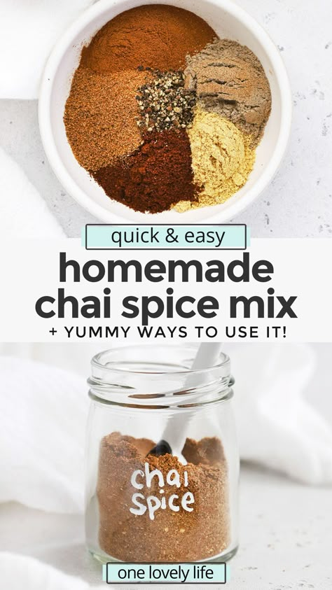 Chai Spice Mix - Learn how to make chai spice mix with our easy recipe! Add it to drinks, baked goods, and so much more. Don't miss all our favorite ways to use it in the post! (Naturally vegan, paleo, Whole30) // DIY Chai Spice // Homemade Chai Mix // Homemade Spice Blend // Chai Spice From Scratch// #chaispice #chai #fromscratch Chai Seasoning Blend, Chia Spice Blend, Homemade Chai Mix Recipe, Diy Chai Spice Blend, Chia Spice Recipe, Homemade Chai Spice Blend, Chai Mix Homemade, Chai Tea Spice Blend, Chai Spices Recipe