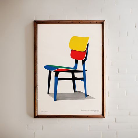 Mid-Century Modern Chair Poster, Modern Art Print, Minimalist Bauhaus Wall Art, Home Office Decor, Primary Colors, Abstract Design Minimalist Bauhaus, Chair Poster, Minimalist Illustration, Bauhaus Poster, Modern Art Print, Modern Chair, Mid Century Modern Chair, Creativity And Innovation, Modern Art Prints