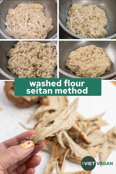 Washed Flour Seitan Method - The Viet Vegan Washed Flour Seitan Recipes, Flour Chicken Vegan, Vegan Chicken Seitan, Washed Flour Seitan, Vegan Seitan Recipes, Seitan Recipes Vegan, Seitan Dishes, Seitan Recipe, Vegan Chicken Recipes