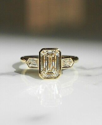 ad eBay - Emerald Cut Moissanite Engagement Ring Bezel Set Three Stone Wedding Ring D/VVS1 - Buy Now, click the link (eBay) Unique Vintage Engagement Rings Emerald Cut, Simple Chic Engagement Ring, Asymeteic Wedding Rings, 3 Ring Wedding Set Vintage, Betty Draper Engagement Ring, Bezel Set Engagement Ring Adt Deco, Oval Emerald Three Stone Ring, Double Stone Moissanite Engagement Ring, 3 Stone Engagement Rings With Thick Band