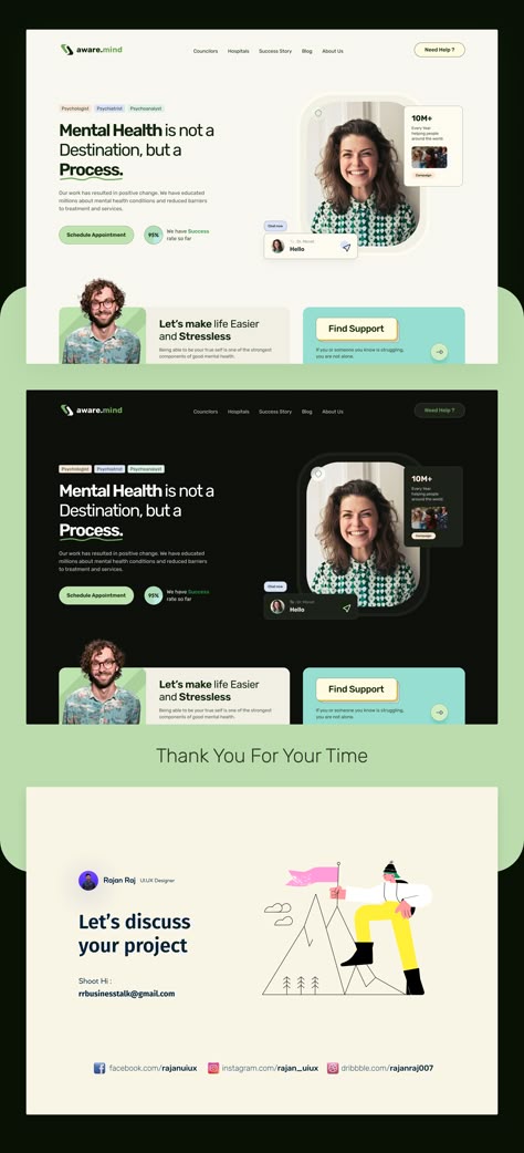 Aware Mind Mental Health Website Design on Behance Health Website Design, Mental Health Website, Therapy Website Design, Hospital Website, Health Websites, Creative Landing Page, Medical Websites, Healthcare Website, Medical Website Design