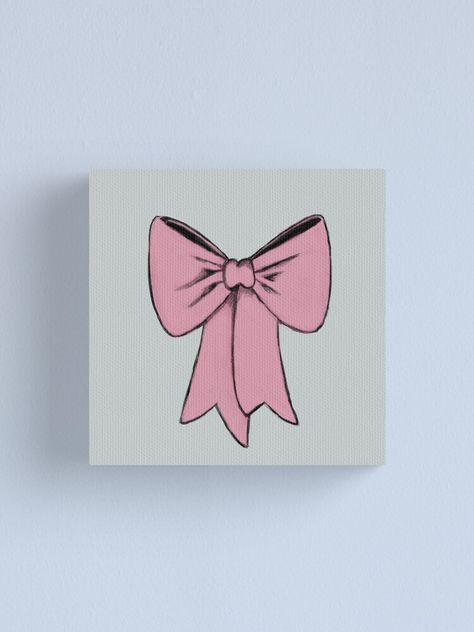 Canvas Painting Ideas Coquette, Bow Painting Easy, Coquette Canvas Painting, Cute Pink Painting Ideas, Bow Canvas Painting, Pink Bow Painting, Bow Wall Decor, Easy Pink Paintings, Pink Canvas Art Ideas