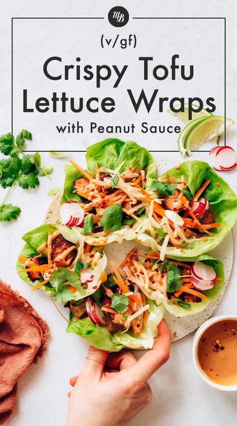 Lettuce Wraps With Peanut Sauce, Tofu Wrap, Bitter Lettuce, Tofu Lettuce Wraps, Tofu Wraps, Homemade Peanut Sauce, Nutritious Lunch, Colorful Plant, Minimalist Baker