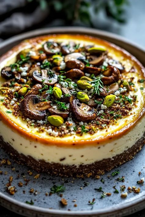 Mushroom Filling, Savory Cheesecake, Roasted Veggies In Oven, Olive Brine, Savory Cheese, Unique Recipe, Easy Party Food, Parmesan Crusted, Dirty Martini