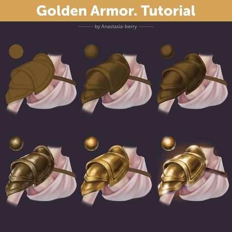 Golden Armor. Tutorial by Anastasia-berry on DeviantArt Armor Tutorial, Golden Armor, Jewellery Illustration, Digital Rendering, Digital Painting Techniques, Free Brushes, Concept Art Tutorial, Brushes Procreate, Digital Art Beginner