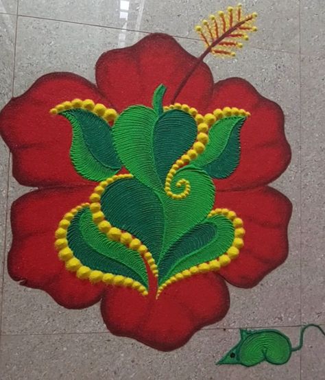 Leaf Ganpati Rangoli, Simple Flower Rangoli Ganpati, Rangoli With Diyas And Flowers, Simple Rangoli Designs For Ganpati, Rangoli Designs Of Ganesha, New Unique Rangoli Design, Dipawali Padwa Rangoli, Lakshmi Ganesh Rangoli, Roop Chaudas Rangoli Design