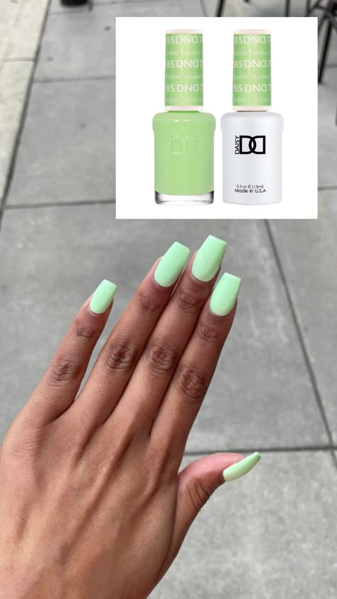 Mint Green Dnd Gel Polish, Dnd Nail Colors Green, Voodoo Dnd Nails, Voodoo Green Nails, Dnd 785 Voodoo, White Nails With Bright Colors, Voodoo Nail Color, Dnd Mint Green Nails, Lime Green Nail Polish