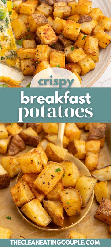 The Best Crispy Breakfast Potatoes! These crunchy potatoes go with any breakfast and are easy to make in the oven with only 7 ingredients. They are the best easy breakfast side dish! Ihop Breakfast Potatoes, Diced Breakfast Potatoes In Oven, Breakfast Potato Wedges, Recipes For Breakfast Potatoes, Fried Potatoes For Breakfast, Potatoes For Breakfast Burritos, Roasted Hashbrown Potatoes, Breakfast Potatoes Russet, Best Breakfast Potatoes Oven