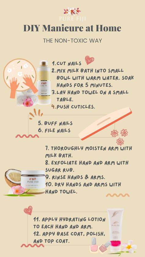 DIY Manicure at Home in 12 Steps At Home Spa Manicure, How To Take Care Of Your Hands, Hand And Nail Care Routine, Diy Spa At Home, Nail Self Care, Nail And Hand Care, How To Get Feminine Hands, Hand Masks Diy, Hand Care Products