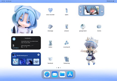 aesthetic layout ipad kpop anime baby blue pastel Homescreen Homescreen, Ipad Homescreen Ideas, Ipad Layouts, Ipad Themes, Ipad Home Screen, Ipad Lockscreen, Blue Ipad, Ipad Layout, Ipad Inspo