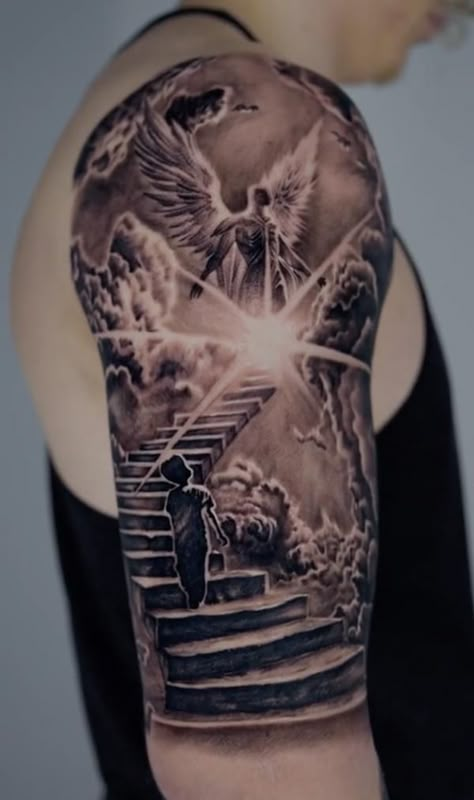 Staircase To Heaven Tattoo, Stairs To Heaven Tattoo, Rip Tattoos For Dad, Staircase To Heaven, Prison Drawings, Heaven Tattoo, Rip Tattoo, Meaning Art, Stairs To Heaven