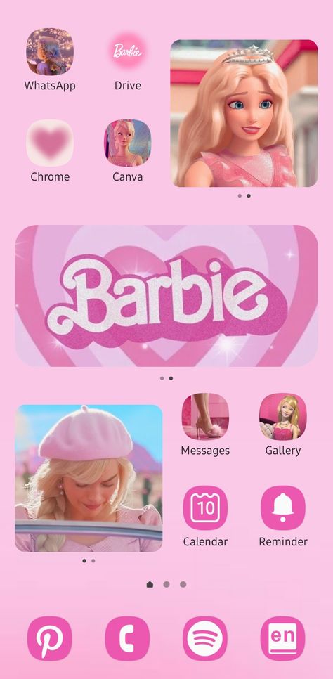 Barbie Phone Layout, Barbie Phone Theme, Barbie Layout, Android Phone Theme, Phone Decor Ideas, Barbie Phone, Calendar Reminder, Barbie Theme, Phone Decor