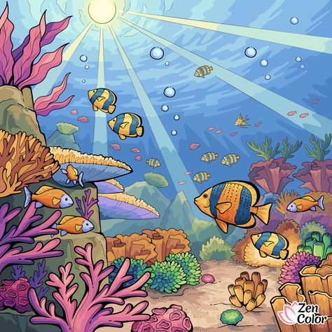 Under Water Drawing, Under The Sea Drawings, Sea Drawings, Underwater Seascape, Interpretation Centre, Coloured Drawings, Sea Murals, Sea Vector, Art Classroom Ideas