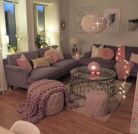 Grey and pink Grey And Pink Living Room Ideas, Grey And Pink Living Room, First Apartment Decorating, Apartment Living Room Design, Open Concept Living Room, Dream Apartment Decor, Pink Living Room, Future Apartment Decor, Living Room Decor Cozy