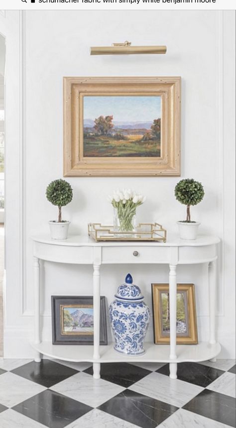 Grand Millennial Neutral, Grand Millennial Foyer, Grand Millennial Tv Stand, Grand Millennial Entry Table, Grand Millennial Wall Decor, Grand Millennial Entryway, Grand Millennial Art, Console Table Under Tv, Blue And White Cottage