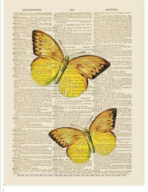 Aesthetic Dictionary, Decoupage Pictures, Orange Butterflies, Art Therapy Projects, Boho Art Drawings, Newspaper Art, Book Page Art, Dictionary Art Print, Dictionary Art