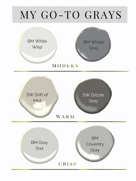 Best Grey Benjamin Moore Paint, Benjamin Moore Whale Gray Exterior, One Story Home Exterior Paint Colors, Popular Grey Paint Colors Benjamin Moore, Whale Grey Benjamin Moore, Pale Grey Paint Colors, Home Depot Grey Paint Colors, Muted Gray Color Palette, Griege And Black Living Room