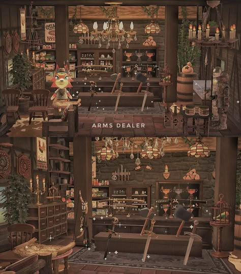 Acnh Tavern Designs, Animal Crossing Dungeon, Autumn Path Animal Crossing, Animal Crossing Apothecary, Acnh Blacksmith, Acnh Tavern, Acnh Apothecary, Acnh Apparel Shop, Animal Crossing Dark Academia