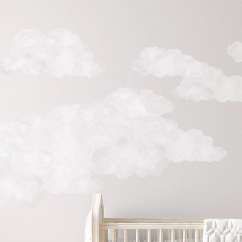 Polka Prints on Instagram: "Our cloud wall decals are a simple and dreamy way to decorate your room 🤍☁️ #walldecals #nurserydecor #nurserydesign #nurseryinspo" Neutral Cloud Nursery, Cloud Nursery Girl, Cloud Walls, Cloud Baby Room, Cloud Nursery Theme, Small Baby Room, Cloud Wall Decal, Cloud Nursery, Ikea Nursery