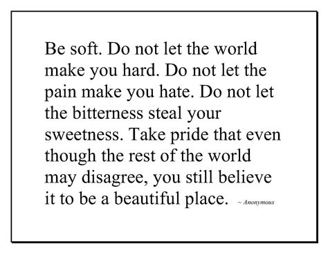 Be soft. Do not let the world make you hard… Content Quotes, Be Soft, I Understand, Spiritual Healing, Infj, Your Soul, Don't Let, Just Me, Spirituality