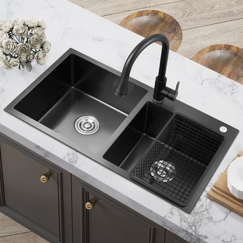 Black Stainless Steel Kitchen Sink Double Bowl Vegetable Washing Sink Black Titanium Technology HM8045 Black Stainless Steel Kitchen, Best Kitchen Sinks, Modern Kitchen Sinks, Double Kitchen Sink, Black Kitchen Sink, Sinks Kitchen Stainless, Kitchen Sink Design, Modern Sink, Kitchen Design Plans