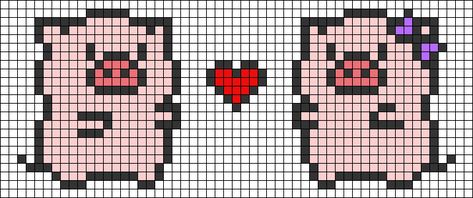 Pig Cross Stitch Patterns, Pig Perler Beads, Pig Pixel Art, Cute Pixel Art Aesthetic, Beaded Animals Tutorial, Pig Cute, Crochet Pig, Graph Crochet, Easy Pixel Art