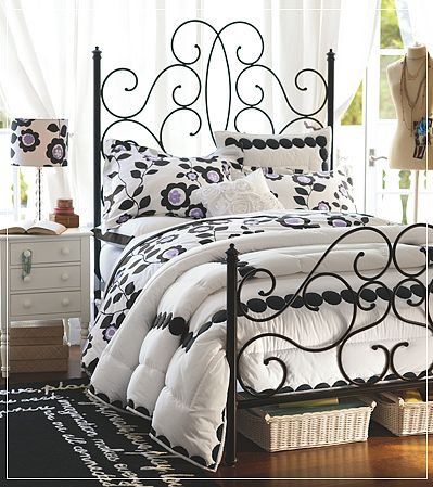 Amelie Bedroom, Black And White Cottage, Wrought Iron Beds, Iron Beds, Girls Bedroom Furniture, Teen Furniture, Teen Bedrooms, Teen Decor, Iron Bed