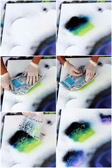 Hometalk | How To Do Spray Paint Galaxy Art Diy Spray Paint Art, Spray Paint Galaxy, Galaxy Spray Paint, Spray Paint Techniques, Paint Galaxy, Spray Paint Ideas, Spray Paint Wall, Spray Paint Artwork, Art Galaxie